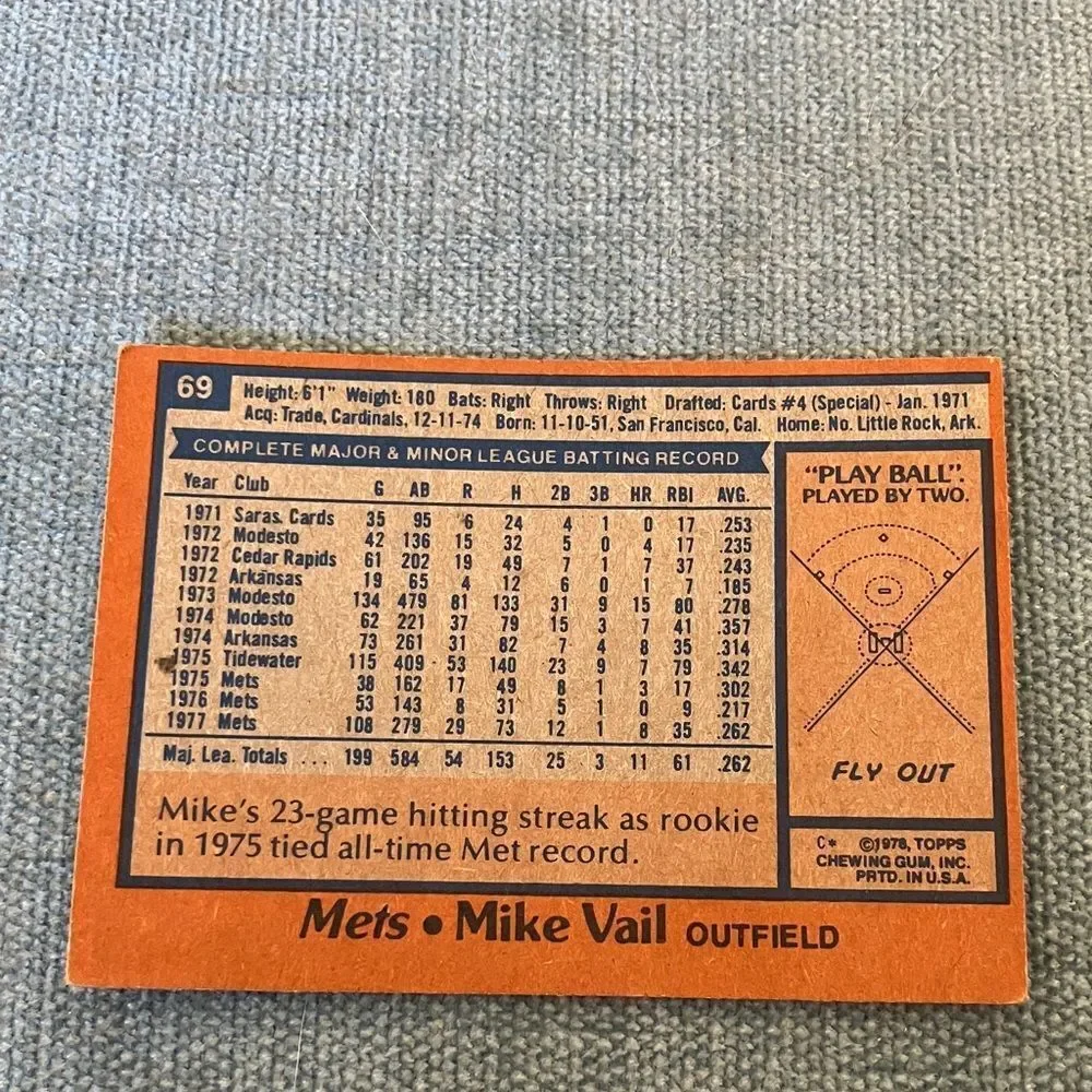 1978 Topps New York Mets Baseball Card Trading Card
